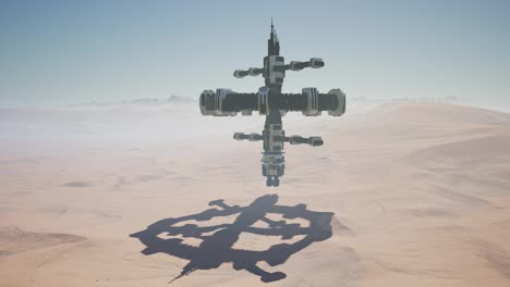 Außerirdisches-Raumschiff-Rotiert-über-Der-Wüste.-UFO